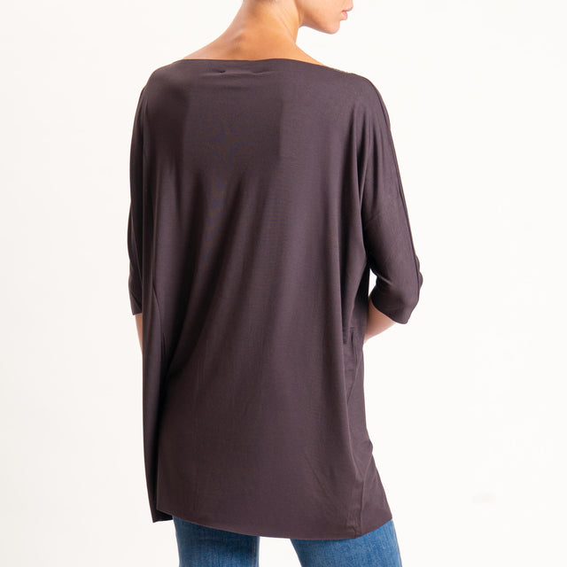 Vicolo-T-shirt over taglio vivo in jersey - moro
