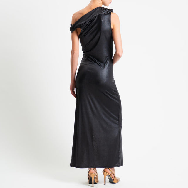 Vicolo-Abito monospalla con spilla - nero