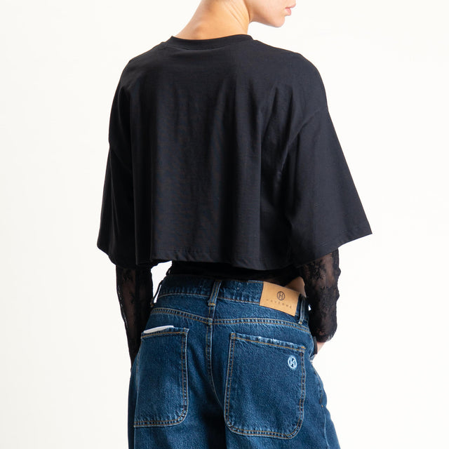 Vicolo- Body doppio tessuto con pizzo - nero