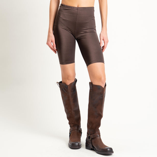 Vicolo-Leggings biker elastico in vita - cioccolato
