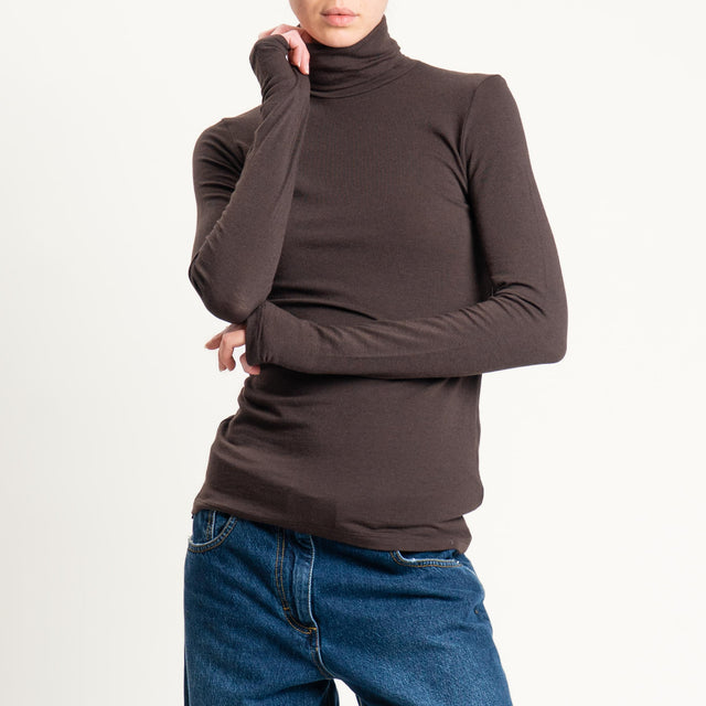 Vicolo-Maglia collo alto modal lana - moro
