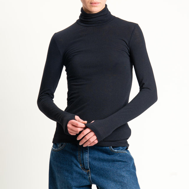 Vicolo-Maglia collo alto modal lana - nero