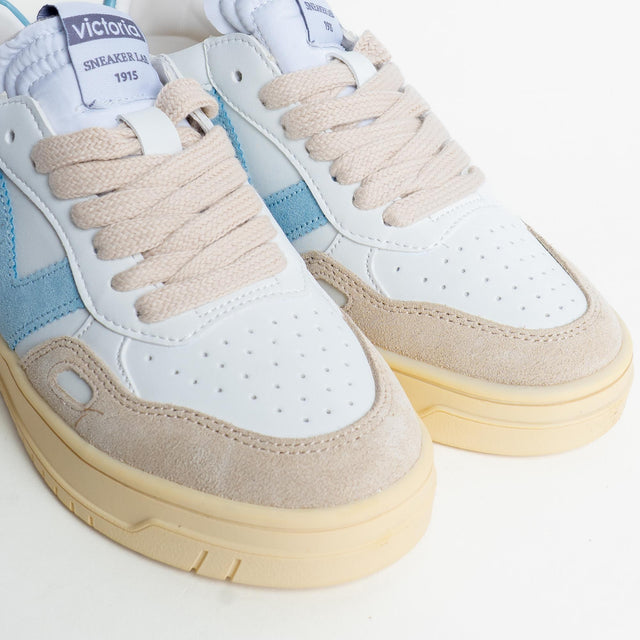 Victoria-Sneakers effetto pelle e camoscio - celeste