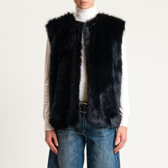 Tensione in-Gilet ecopelliccia fantasia rombo - camel/nero