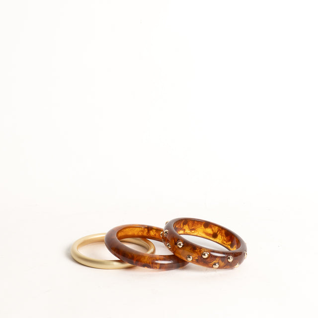 W by Whitemood-Set 3 bracciali rigidi - ambra/gold