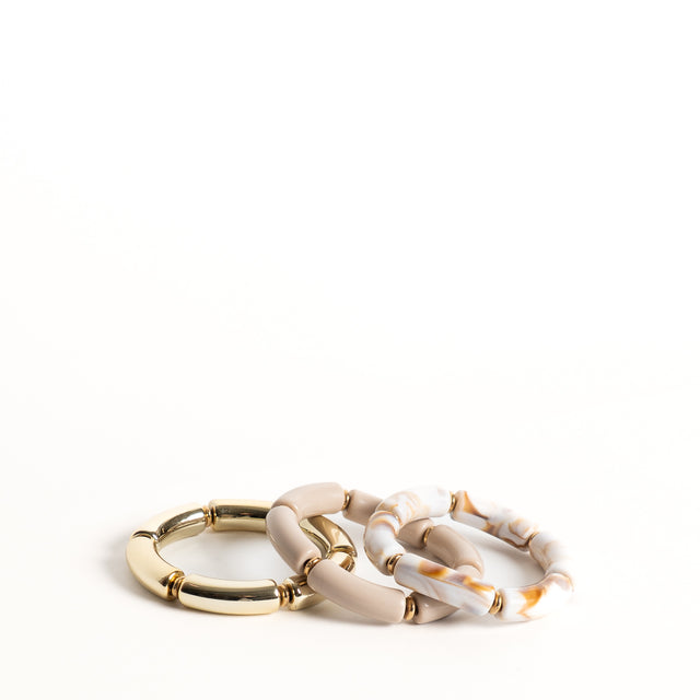 W by Whitemood-Set 3 bracciali elastici multicolor - avorio/sand/gold