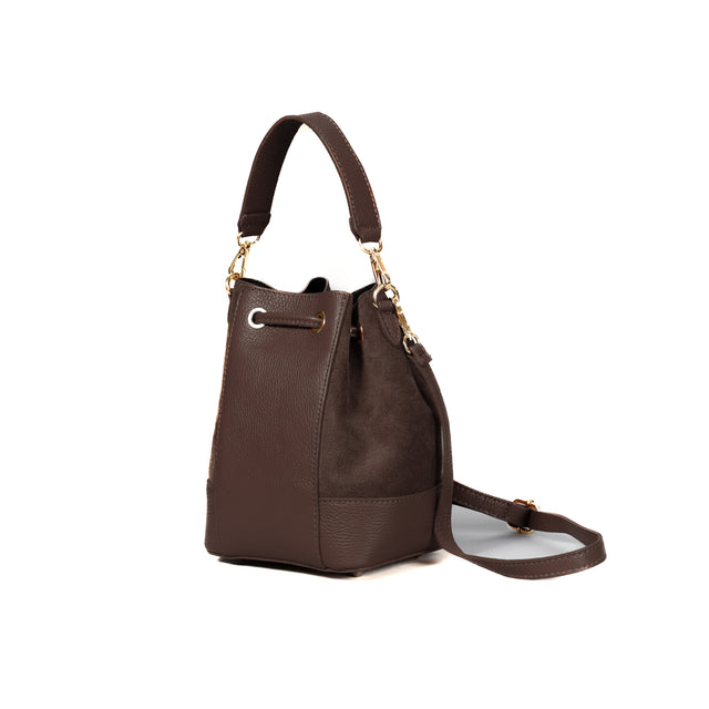 W by Whitemood - Bolso grande tipo cubo con borlas - Marrón oscuro