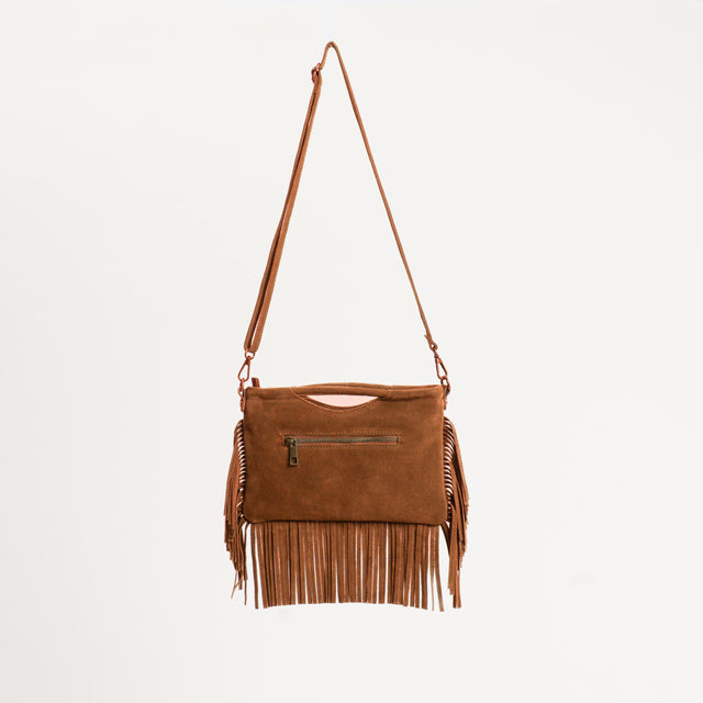 W by Whitemood-Borsa a mano scamosciata con frange - cuoio