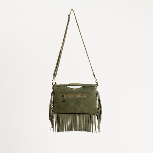 W by Whitemood-Borsa a mano scamosciata con frange - militare
