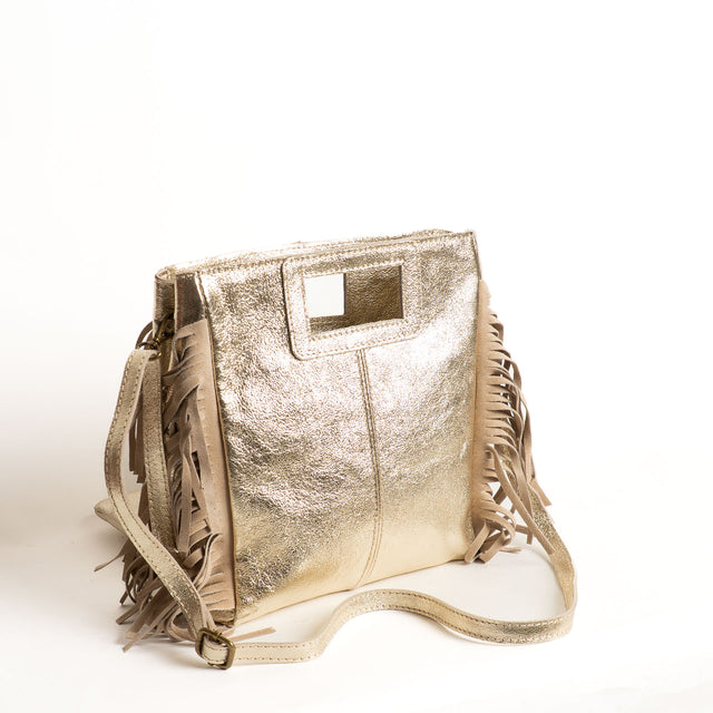 W by Whitemood-Borsa a mano laminata con frange - gold