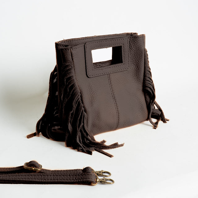 W by Whitemood-Mini borsa a mano con frange laterali - caffe'