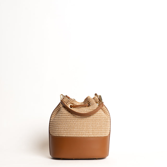 W by Whitemood-Borsa secchiello in rafia e pelle - cuoio