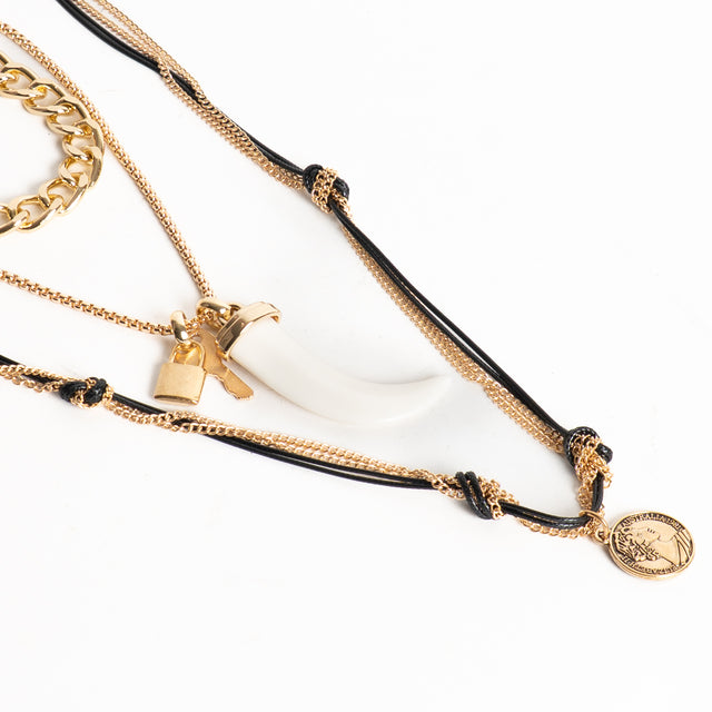 W by Whitemood-Collana multifilo corno e moneta - gold