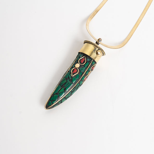 W by Whitemood-Collana chocker corno tibetano - Verde