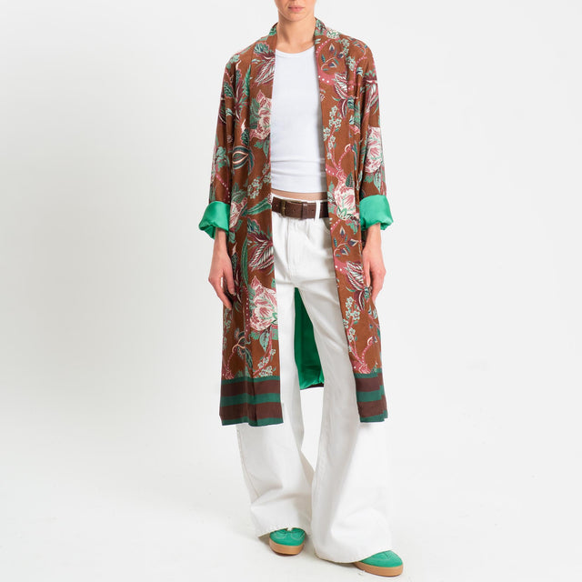 Wu'side-Kimono lungo fantasia floreale - cioccolato/verde/acqua