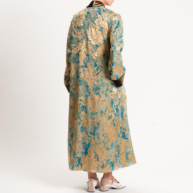Wu'side-Kimono devorè bordi velluto - gold/turchese