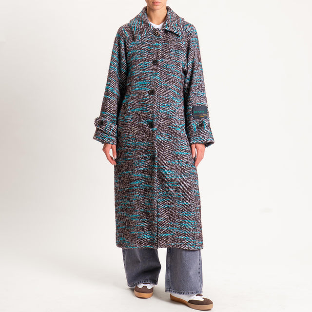 Wu'side-Cappotto spigato lana cotta - moro/turchese