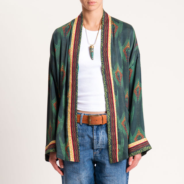Wu'side-Kimono fantasia con tasche - verde/arancio/sand
