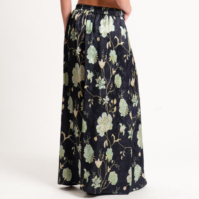 Wu'side-Gonna fantasia floreale elastico dietro - nero/menta