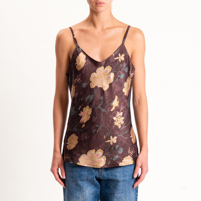 Wu'side-Top fantasia floreale con bretelle regolab - moro/miele