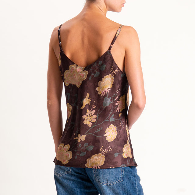 Wu'side-Top fantasia floreale con bretelle regolab - moro/miele