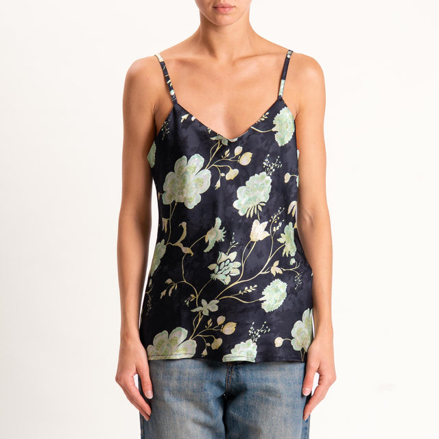Wu'side-Top fantasia floreale con bretelle regolab - nero/menta