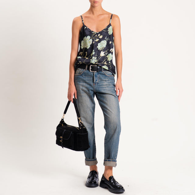 Wu'side-Top fantasia floreale con bretelle regolab - nero/menta