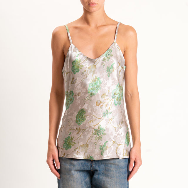 Wu'side-Top fantasia floreale con bretelle regolab - ostrica/menta