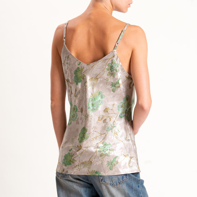 Wu'side-Top fantasia floreale con bretelle regolab - ostrica/menta
