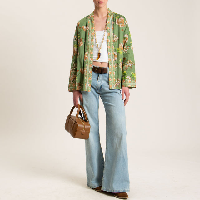 Wu'side-Kimono mussola di cotone fantasia floreale - militare/moro/olio