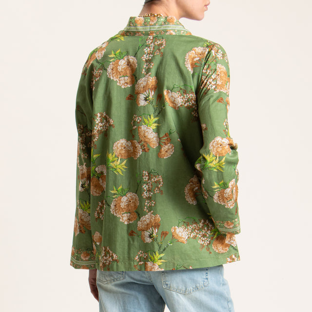 Wu'side-Kimono mussola di cotone fantasia floreale - militare/moro/olio