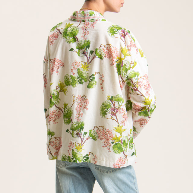 Wu'side-Kimono mussola di cotone fantasia floreale - avorio/verde/rosa