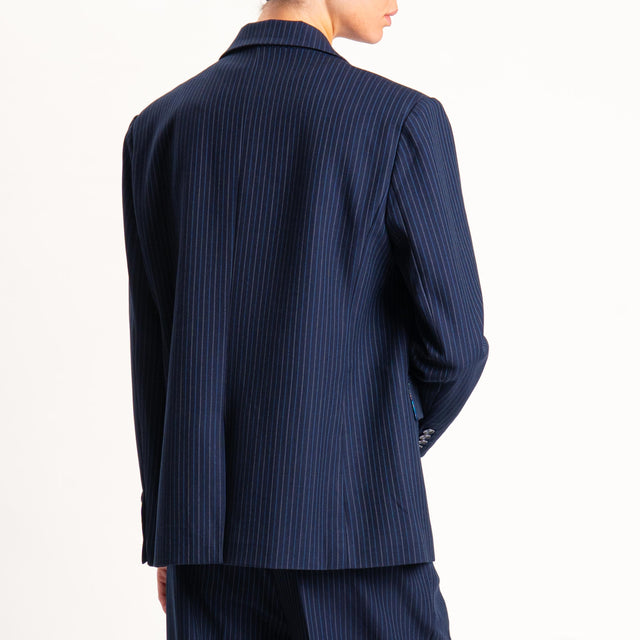 Wu'side-Giacca gessata spacco dietro - blu