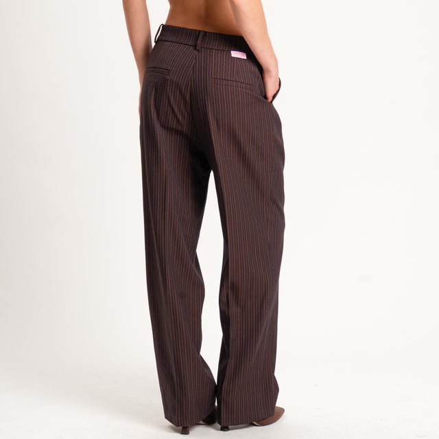 Wu'side-Pantalone gessato con pinces - moro