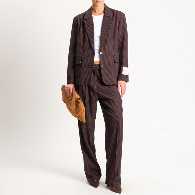 Wu'side-Pantalone gessato con pinces - moro