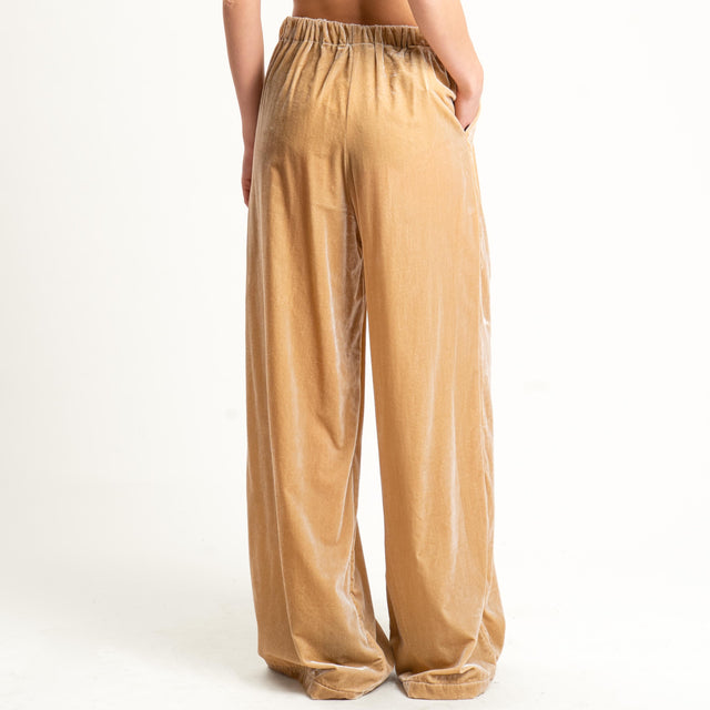 Wu'side-Pantalone velluto elastico dietro - camel