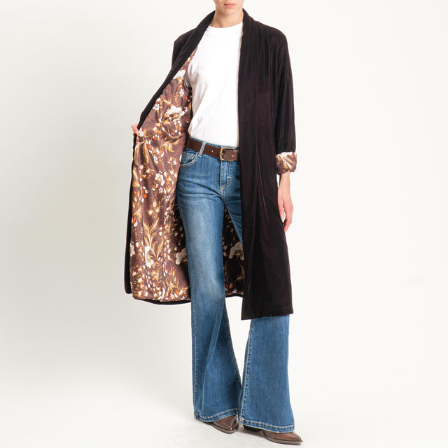 Wu'side-Kimono velluto fodera fantasia - marrone