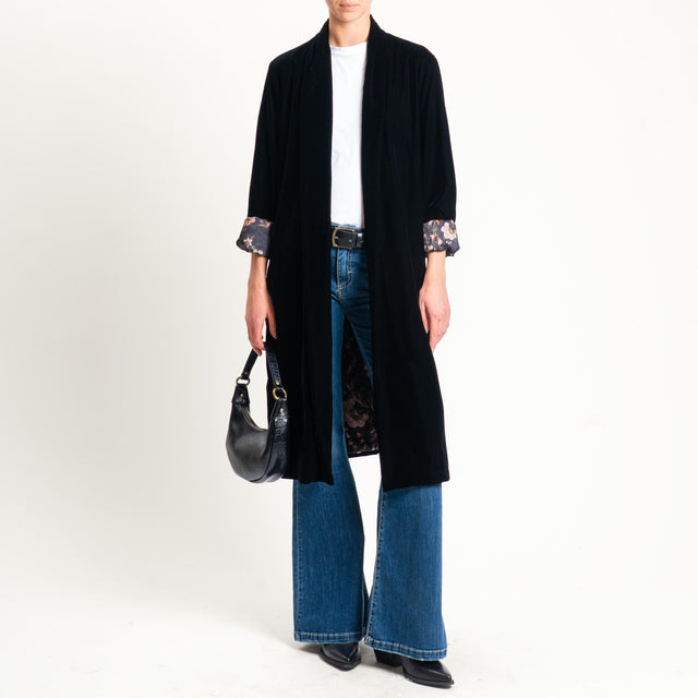 Wu'side-Kimono velluto fodera fantasia - nero