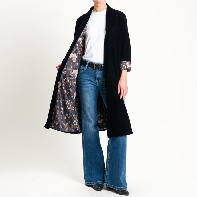 Wu'side-Kimono velluto fodera fantasia - nero