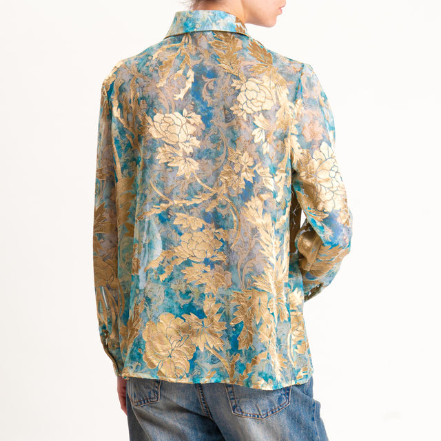 Wu'side-Camicia devorè - gold/turchese