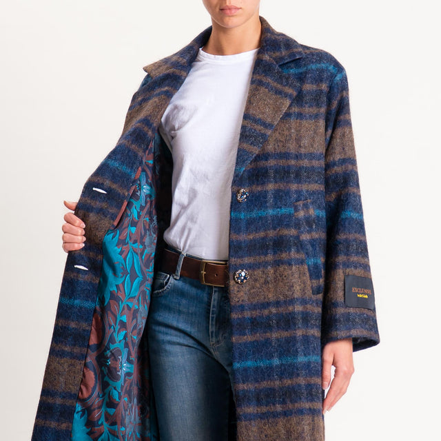 Wu'side-Cappotto check lana cotta - moro/blu