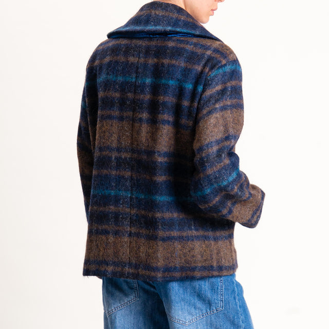 Wu'side-Cappotto check doppiopetto lana cotta - blu/moro