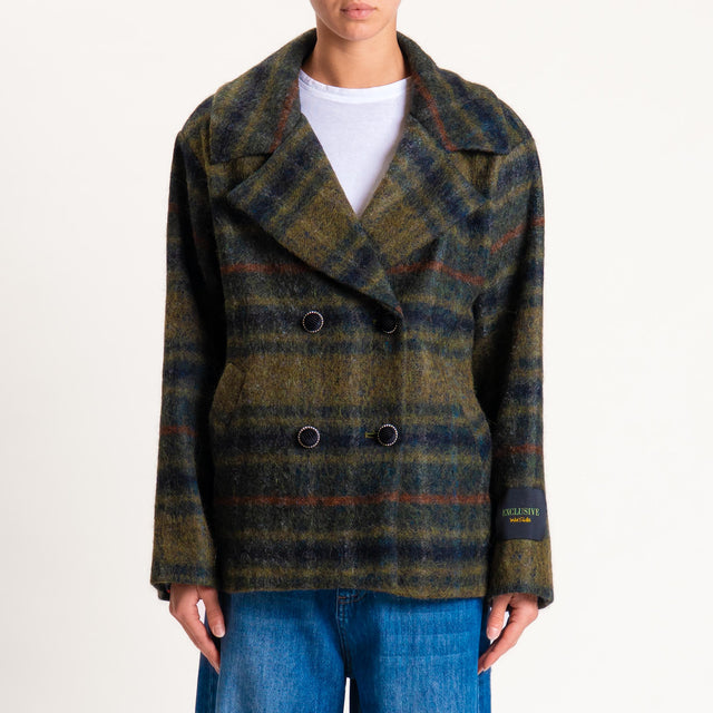 Wu'side-Cappotto check doppiopetto lana cotta - militare/verde bottiglia