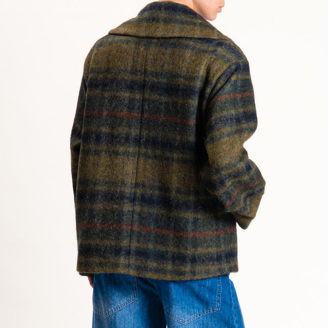 Wu'side-Cappotto check doppiopetto lana cotta - militare/verde bottiglia
