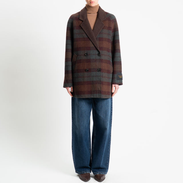 Wu'side-Giacca cappotto tartan misto lana - moro/vino