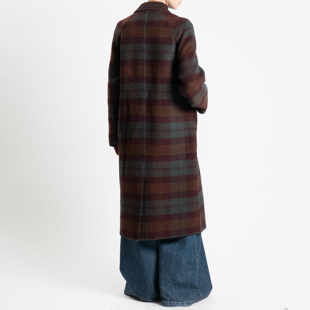 Wu'side-Cappotto doppiopetto tartan misto lana - moro/vino