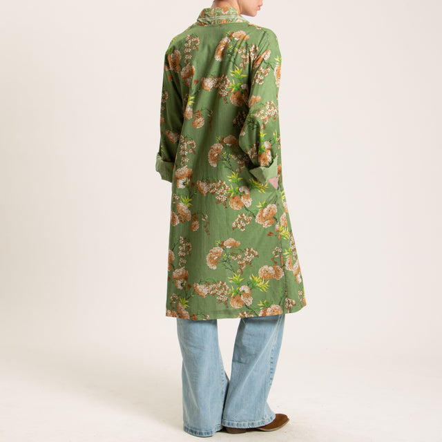 Wu'side-Kimono lungo mussola di cotone fantasia floreale - militare/moro/olio