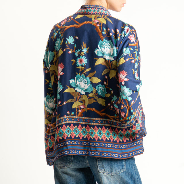 Wu'side-Kimono fantasia - floreale blu/olio/acqua