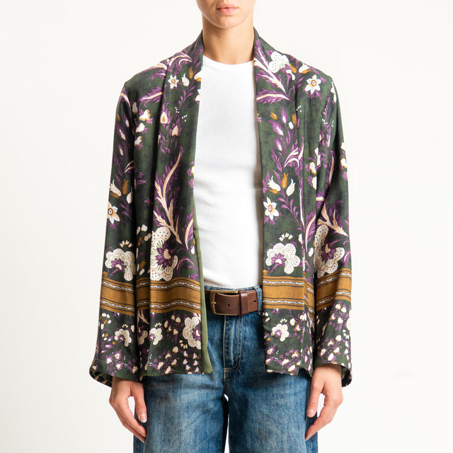 Wu'side-Kimono corto fantasia floreale - floreale verde/viola/sand