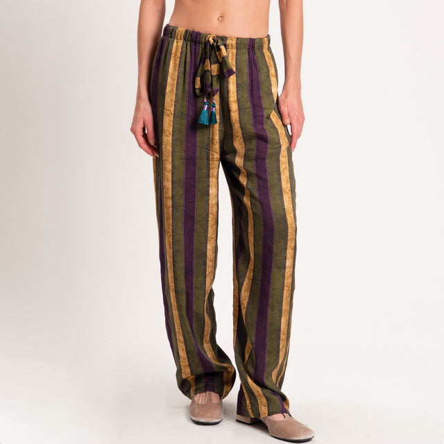 Wu'side-Pantalone fantasia elastico in vita - verde/senape/prugna
